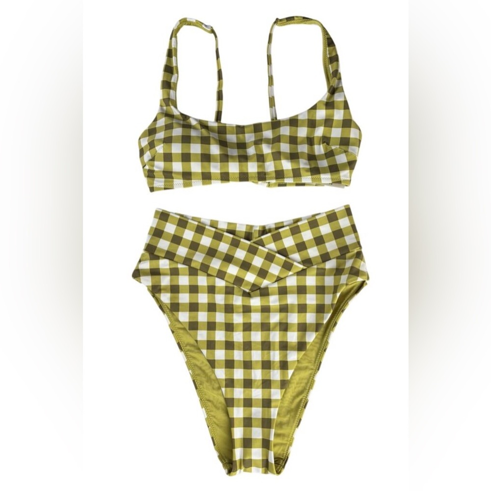 Aerie Green White Gingham Bikini Set NWT Size S/M